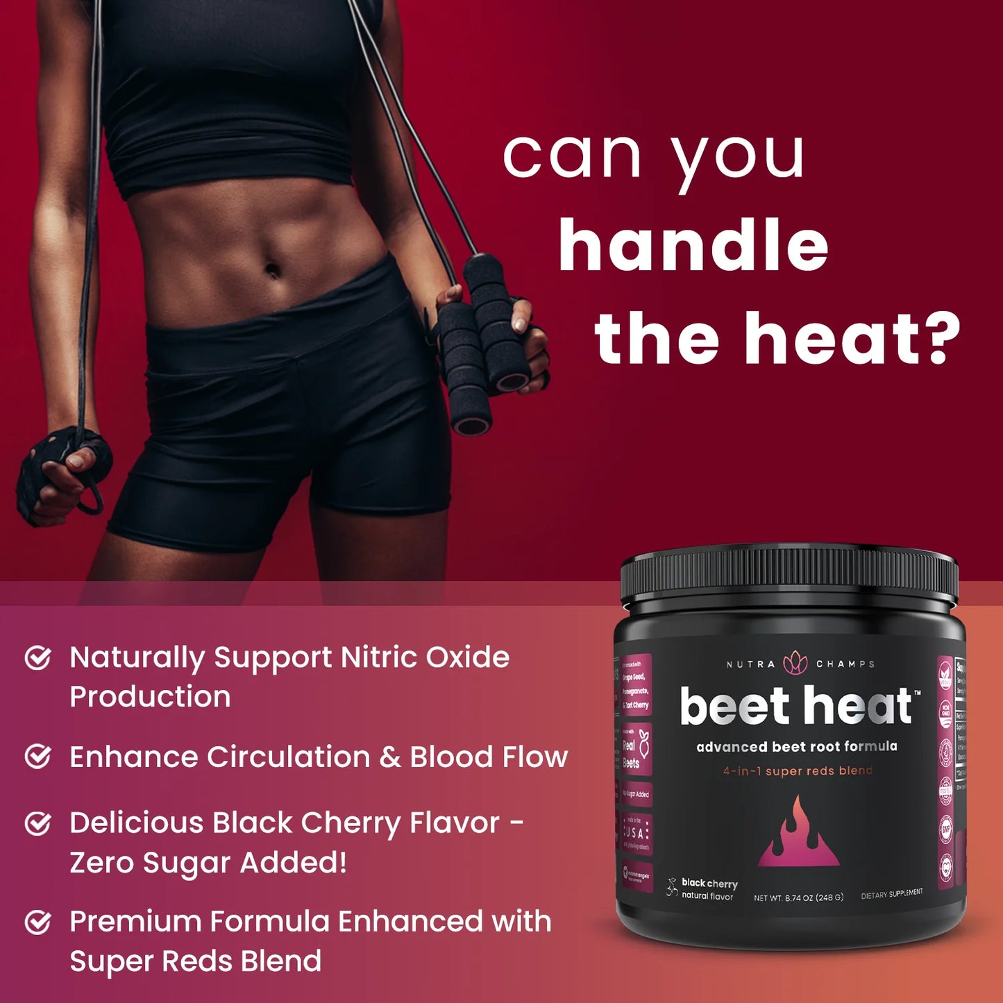 Beet Root Powder Circulation Supplement | Superfood Powder Nitric Oxide Supplement with Beetroot Juice, Super Reds Powder & Grape Seed Extract | No Sugar Beet Supplement