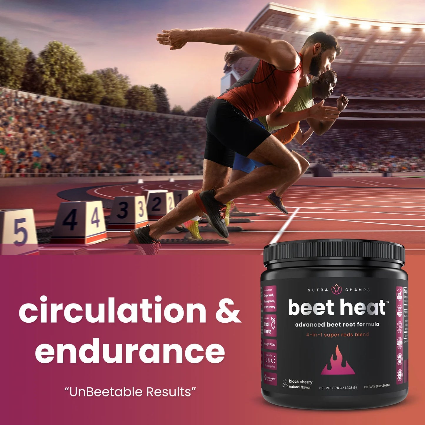 Beet Root Powder Circulation Supplement | Superfood Powder Nitric Oxide Supplement with Beetroot Juice, Super Reds Powder & Grape Seed Extract | No Sugar Beet Supplement